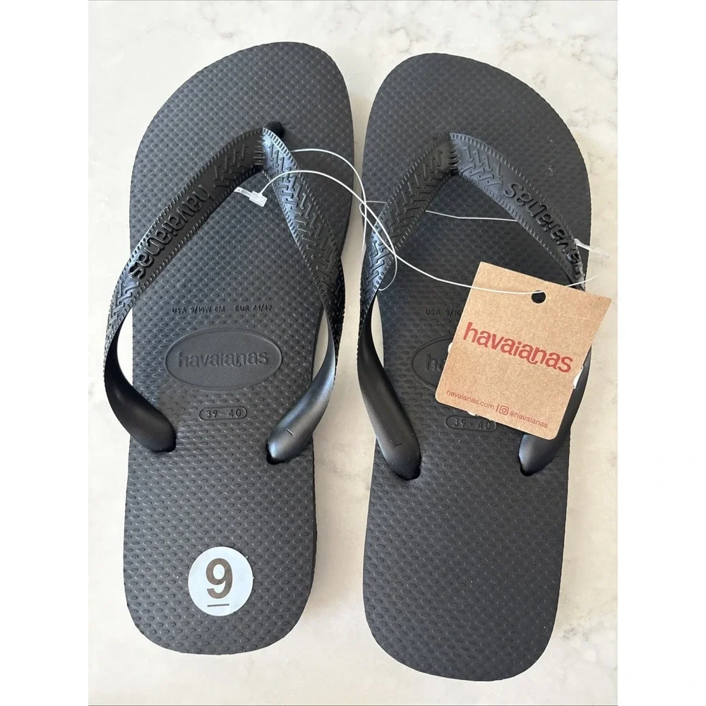 Havaianas Men's 8 Brazil Aloha Solid Black Flip Flop Sandals Womens 9/10